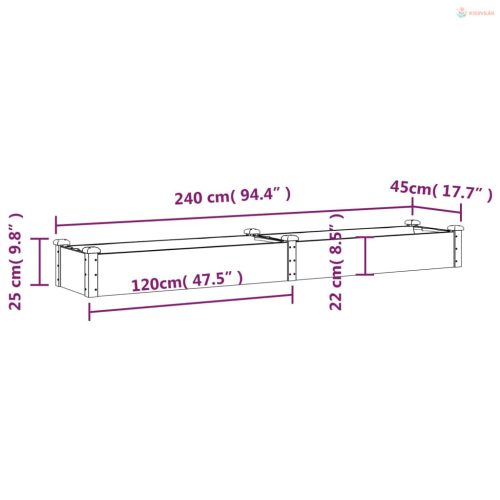 Szürke tömör fenyőfa kerti magaságyás béléssel 240x45x25 cm
