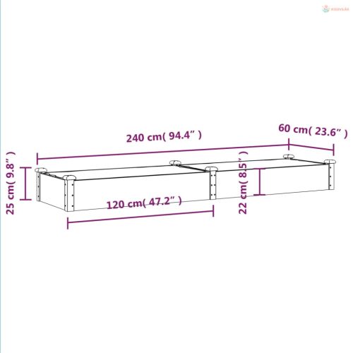 Szürke tömör fenyőfa kerti magaságyás béléssel 240x60x25 cm