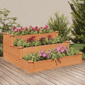   Barna tömör fenyőfa kerti magaságyás béléssel 120x120x56 cm