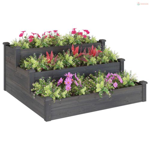 Szürke tömör fenyőfa kerti magaságyás béléssel 120x120x56 cm