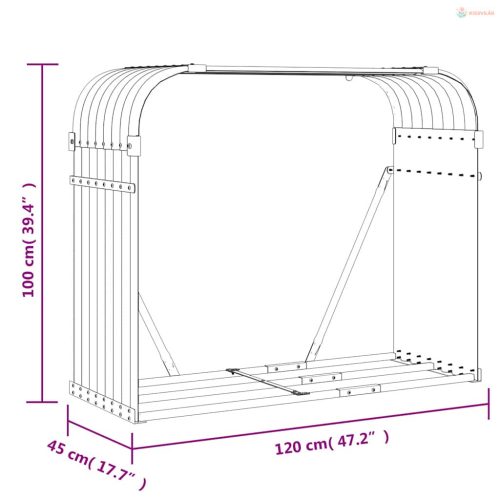 Világosszürke horganyzott acél rönktartó 120 x 45 x 100 cm