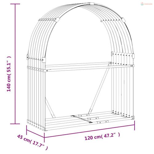 Ezüstszínű horganyzott acél rönktartó 120 x 45 x 140 cm