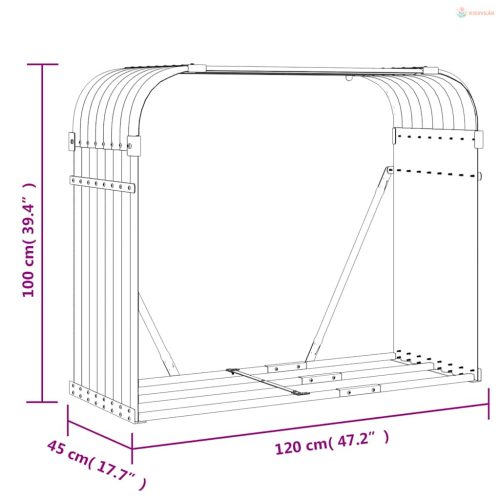 Ezüstszínű horganyzott acél rönktartó 120 x 45 x 100 cm