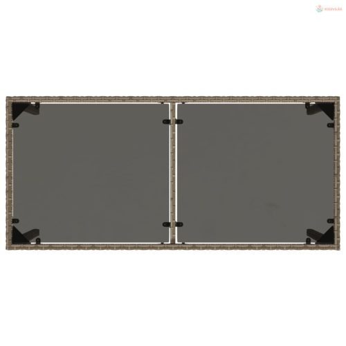 Szürke polyrattan üveglapos kerti asztal 115x54x74 cm
