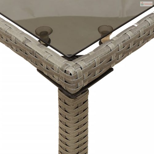 Szürke polyrattan üveglapos kerti asztal 115x54x74 cm