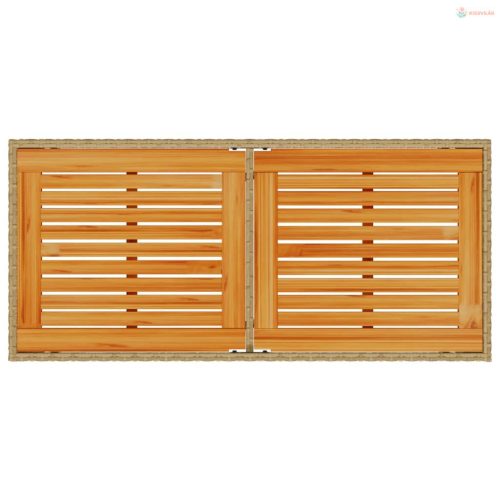 Bézs polyrattan akácfa lapos kerti asztal 115x54x74 cm