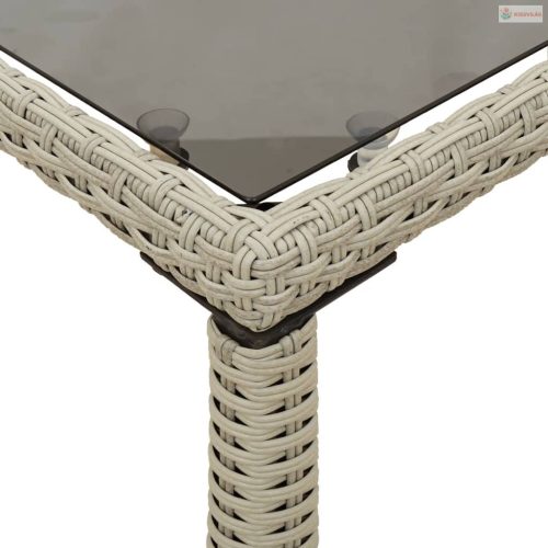 Szürke polyrattan üveglapos kerti asztal 115x54x74 cm