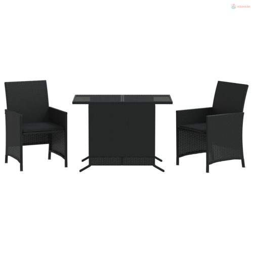 3 részes fekete polyrattan bisztrógarnitúra párnával