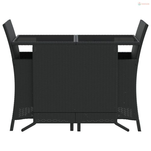 3 részes fekete polyrattan bisztrógarnitúra párnával