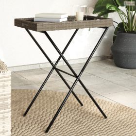   Szürke összecsukható polyrattan tálcaasztal 65 x 40 x 75 cm