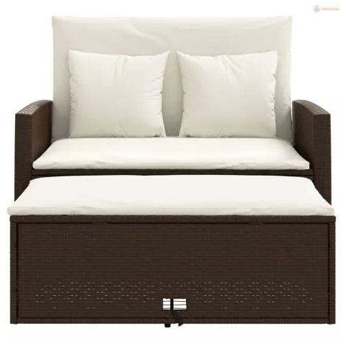 2 személyes barna polyrattan kerti kanapé párnával