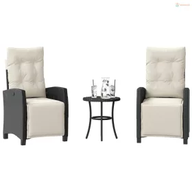 3 részes fekete polyrattan bisztrógarnitúra párnával