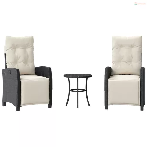 3 részes fekete polyrattan bisztrógarnitúra párnával