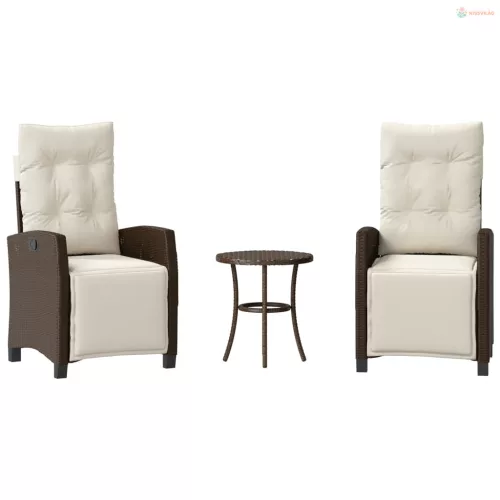 3 részes barna polyrattan bisztrógarnitúra párnákkal