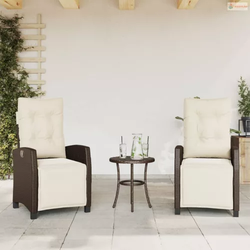 3 részes barna polyrattan bisztrógarnitúra párnákkal