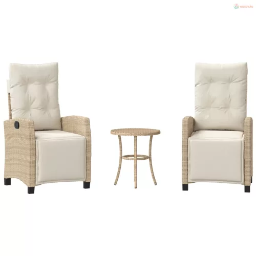 3 részes bézs polyrattan bisztrógarnitúra párnával