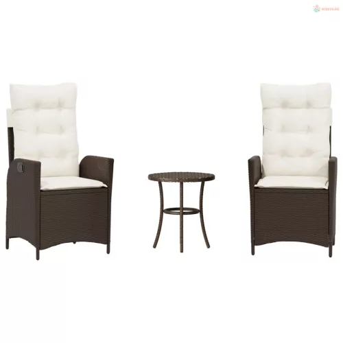 3 részes barna polyrattan bisztrógarnitúra párnákkal