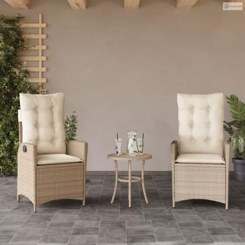 3 részes bézs polyrattan bisztrógarnitúra párnával