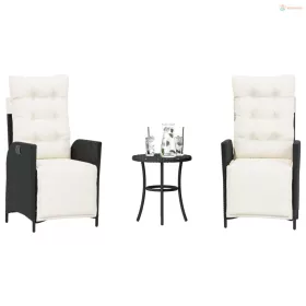 3 részes fekete polyrattan bisztrógarnitúra párnával