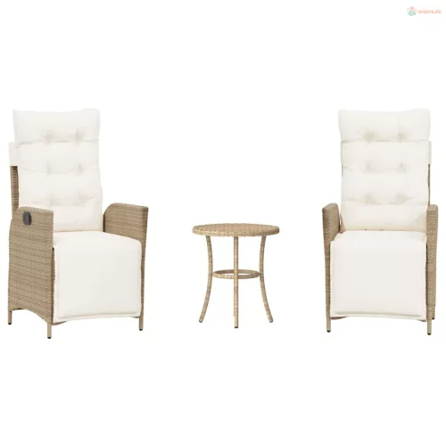 3 részes bézs polyrattan bisztrógarnitúra párnával