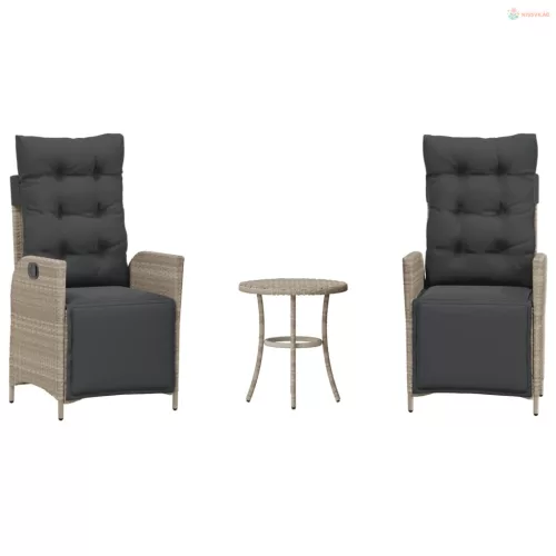 3 részes világosszürke polyrattan bisztrógarnitúra párnákkal