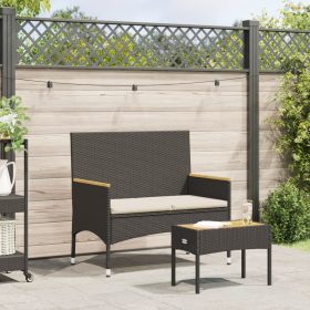   2 személyes fekete polyrattan kerti pad párnával és asztallal