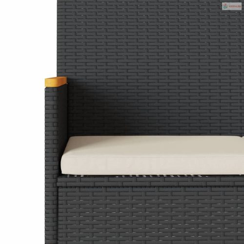 2 személyes fekete polyrattan kerti pad párnával és asztallal