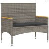 2 személyes szürke polyrattan kerti pad párnákkal és asztallal