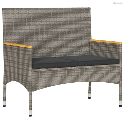 2 személyes szürke polyrattan kerti pad párnákkal és asztallal