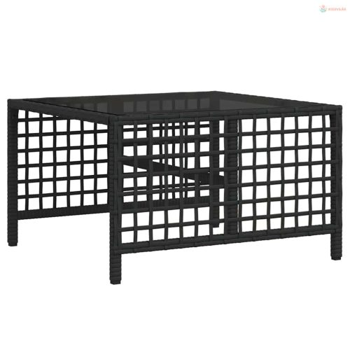 3 részes fekete polyrattan kerti sarokkanapé garnitúra párnával