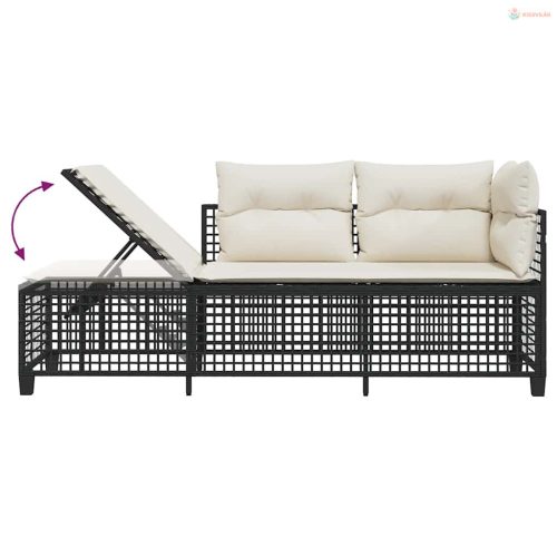 3 részes fekete polyrattan kerti sarokkanapé garnitúra párnával