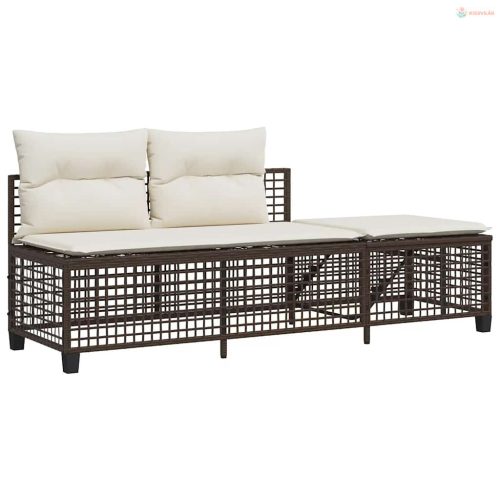 3 részes barna polyrattan kerti sarokkanapészett párnával