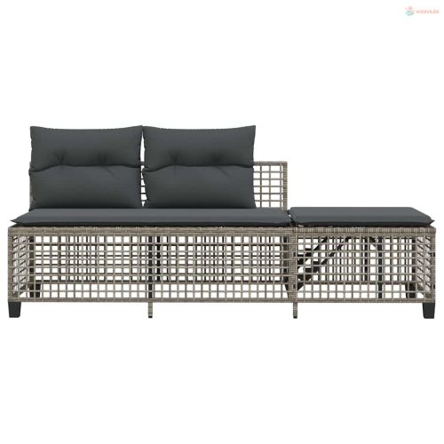 3 részes szürke polyrattan kerti sarokkanapészett párnákkal