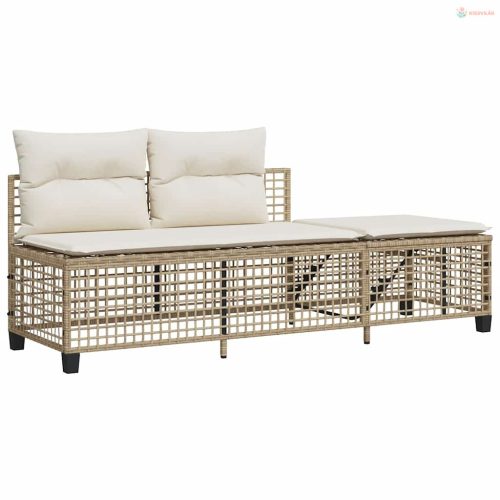 3 részes bézs polyrattan kerti sarokkanapészett párnákkal