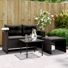 3 részes fekete polyrattan kerti ülőgarnitúra párnával