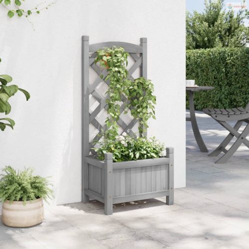Szürke tömör fenyőfa rácsos ültetőláda