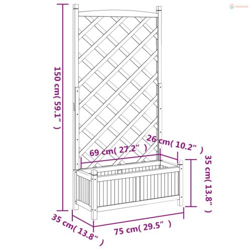 Fekete tömör fenyőfa rácsos ültetőláda