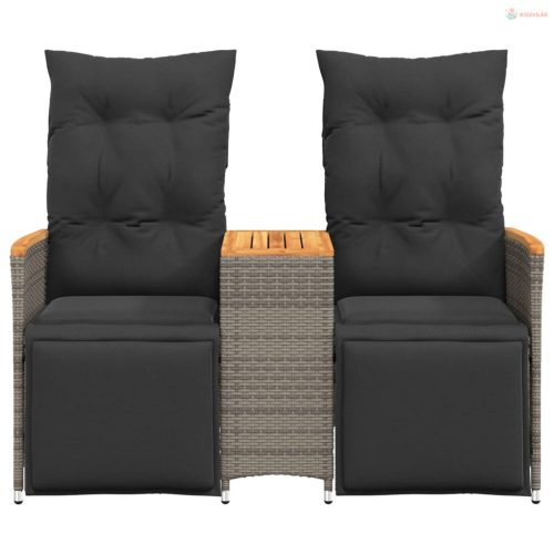 2 személyes szürke polyrattan dönthető kerti kanapé asztallal