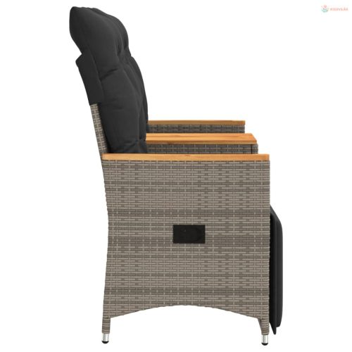 2 személyes szürke polyrattan dönthető kerti kanapé asztallal