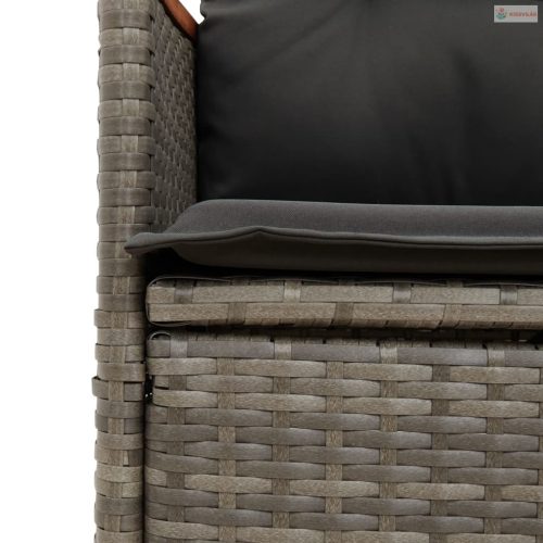 2 személyes szürke polyrattan dönthető kerti kanapé asztallal