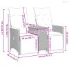 2 személyes szürke polyrattan dönthető kerti kanapé asztallal