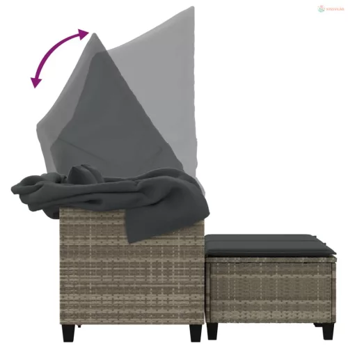 2 személyes szürke polyrattan kerti kanapé baldachinnal/székkel