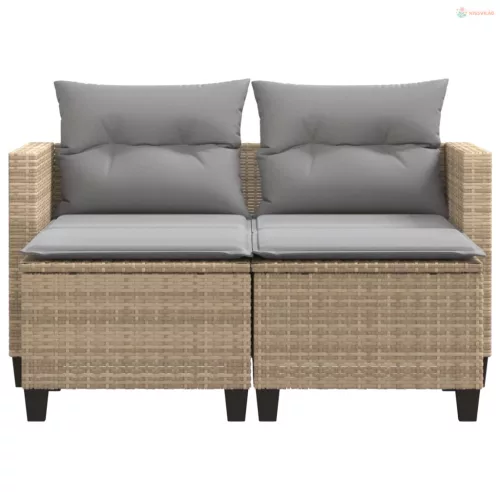 2 személyes bézs polyrattan kerti kanapé zsámollyal