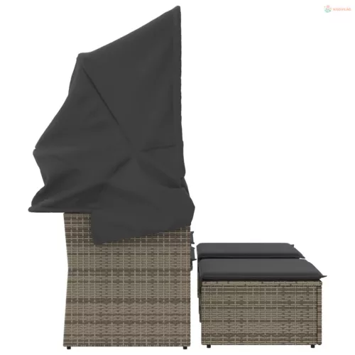 2 személyes szürke polyrattan kerti kanapé baldachinnal/székkel
