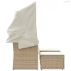 2 személyes bézs polyrattan kerti kanapé baldachinnal/székkel