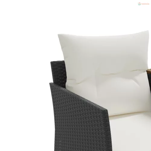 2 személyes fekete polyrattan kerti kanapé zsámollyal