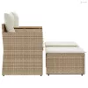 2 személyes bézs polyrattan kerti kanapé zsámollyal