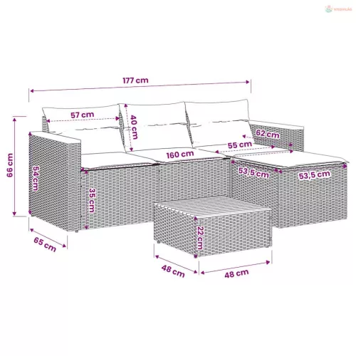 3 részes fekete polyrattan kerti ülőgarnitúra párnával
