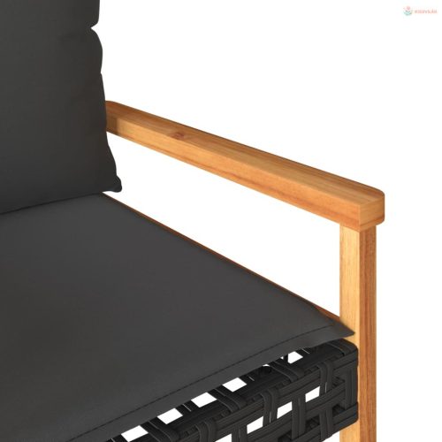 4 részes fekete polyrattan kerti ülőgarnitúra párnákkal