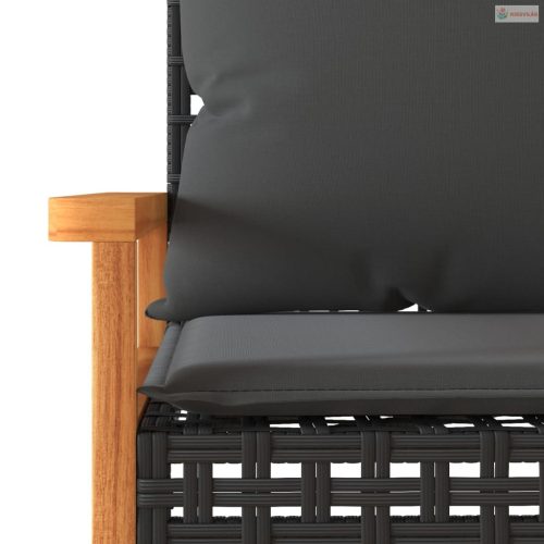 3 részes fekete polyrattan és akácfa bisztrószett párnákkal